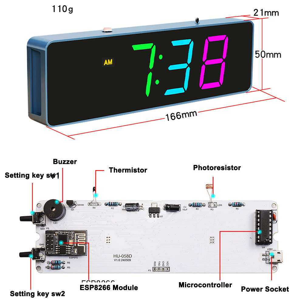 ESP8266 IoT Colorful WiFi Cloc - Diy Electronics For Beginners 评论和价格