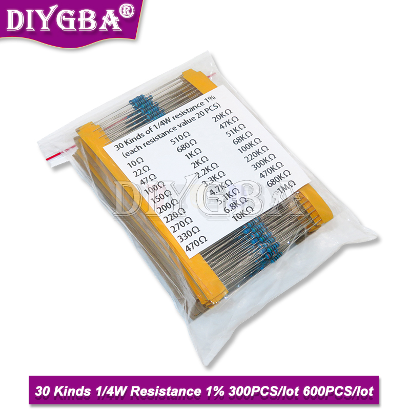 600PCS/Set 30Kinds 1/4W Resist - Resistor Kit 1 4W 评论和价格