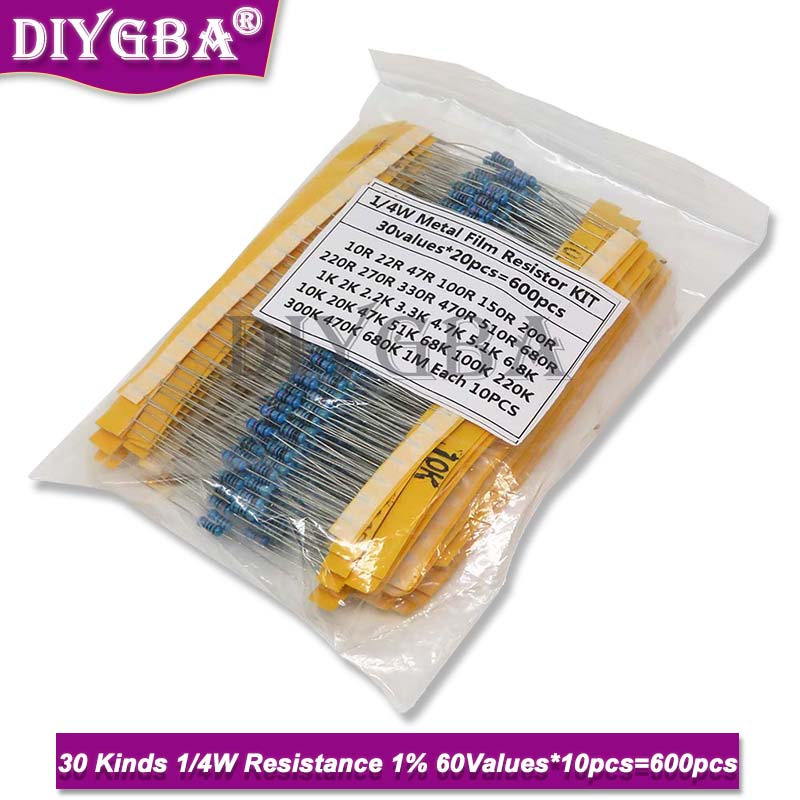 600PCS/Set 30Kinds 1/4W Resist - Resistor Kit 1 4W 评论和价格