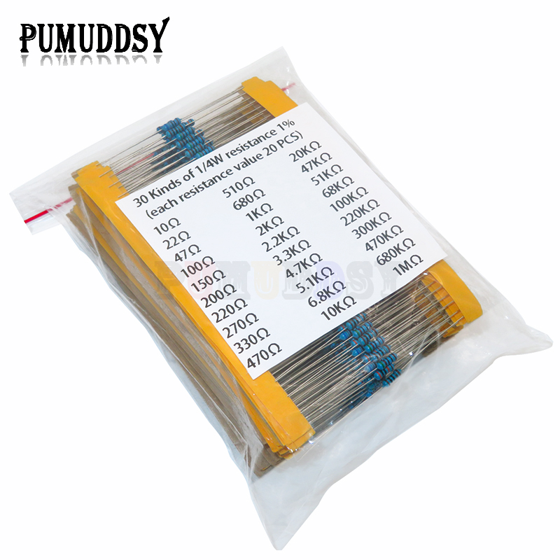 600pcs/set 30 Kinds 1/4W Resis - Resistor Kit 1 4W 评论和价格